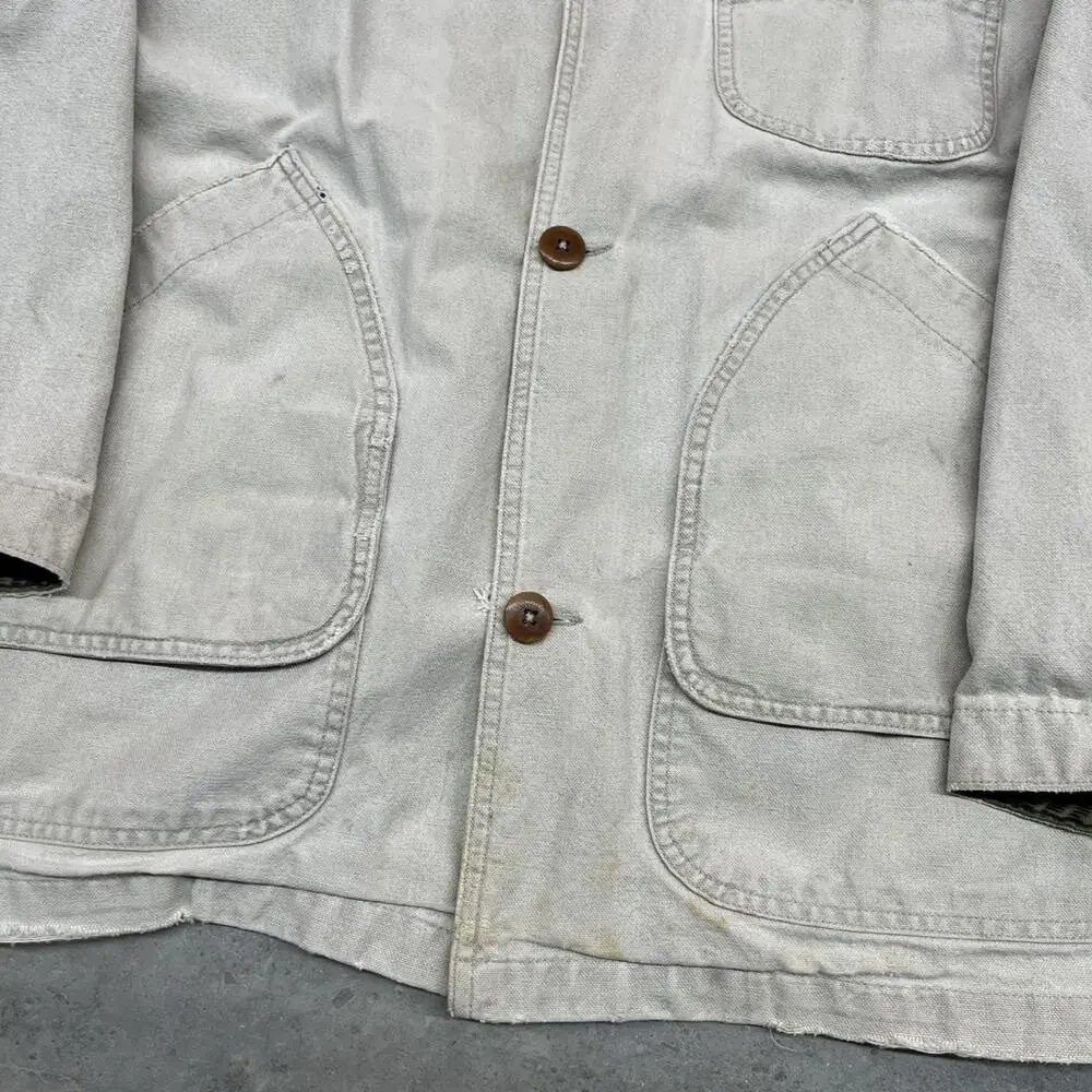 vintage l.l. bean beige button down barn chore coat size large - Picture 3 of 8